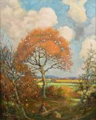 Teesdale, Circa 1920, 'Borderland', figure in a woodland clearing, oil on canvas, signed, 20