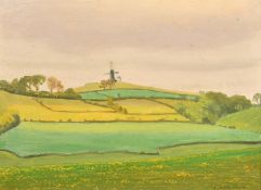 Robert Morson Hughes (1873-1953), landscape view with windmill, oil on card, signed, 10