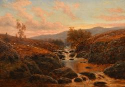 William Mellor (1851-1931), a mountain river view at dusk, oil on canvas, signed, 12.5