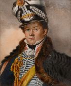 19th Century Continental School, a miniature portrait of a gentleman in a yellow sash, watercolour
