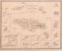 An antique map showing the 'British Islands in the West Indies' engraved by J. & C. Walker, 13