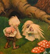 Karl Heilig (1863-1910), trolls in a woodland scene, oil on board, signed, 14