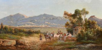 Anton Schoth (1859-1906) German, a Turkish landscape with figures and horses, oil on canvas, signed,