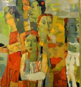 Andrei Bludov (b. 1962), 'Singers', oil on canvas, signed and inscribed verso, 39