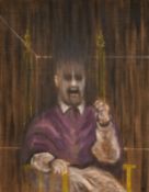 Manner of Francis Bacon, seated pope, oil on canvas, 36