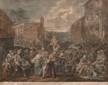 After Hogarth, 'The March to Finchley', hand coloured engraving, 18th Century, 17