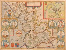 John Speed, a 17th Century map of 'The Countie Pallatine of Lancaster', hand coloured, 16