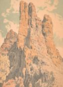 Hans Figura, A Peak in the Dolomites, colour woodblock, signed in pencil, inscribed faintly on the
