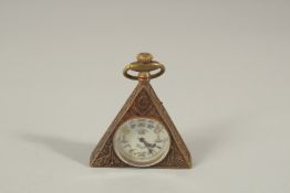 A TRIANGULAR GILT METAL MASONIC POCKET WATCH.