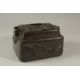 A GOOD CHINESE BRONZE SILVER INLAID CENSER with carrying handle and birds in relief. 18cms long. - Image 2 of 3