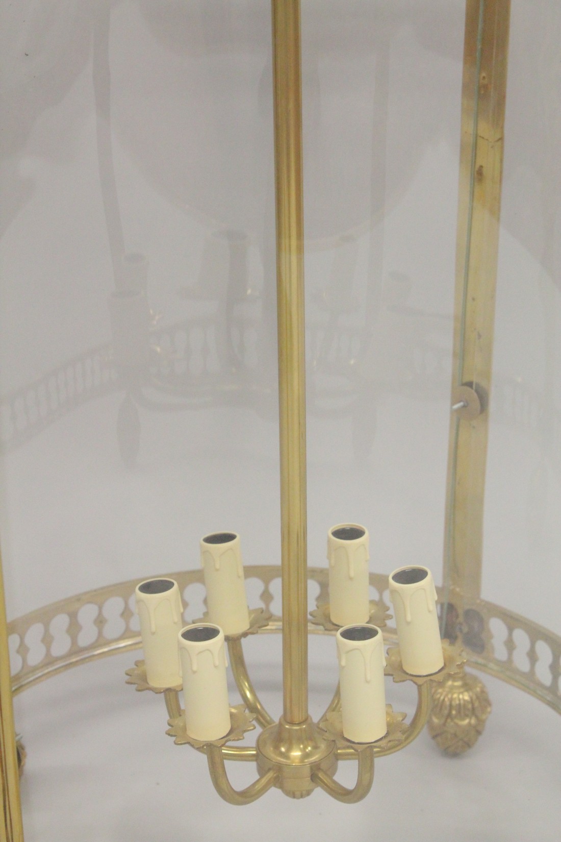 A VERY GOOD LARGE GILT AND METAL CIRCULAR LANTERN. 4ft high x 1ft 9ins diameter. - Image 3 of 4