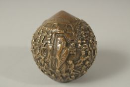 A CHINESE BRONZE PEACH. 8cms.