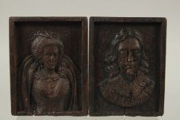 TWO SMALL CARVED WOOD PANELS. 5.5 x 4ins
