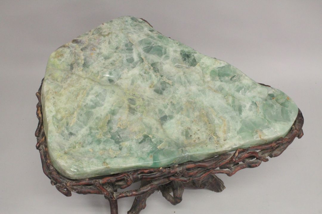 A SUPERB MARBLE TOP TABLE with rustic wooden base. 2ft 4ins long, 1ft 10ins wide at the longest - Image 2 of 6