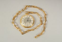 A BERKELEY GILT POCKET WATCH AND CHAIN.