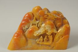 A CHINESE HARDSTONE MOUNTAIN BOULDER. 17cms long.