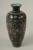 A CLOISONNE VASE with butterflies. 26cms high,