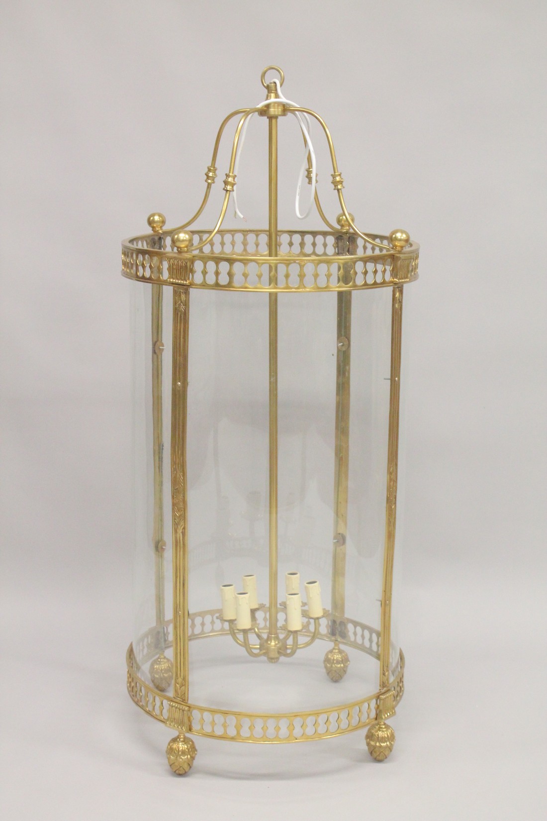 A VERY GOOD LARGE GILT AND METAL CIRCULAR LANTERN. 4ft high x 1ft 9ins diameter.