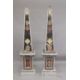 A GOOD PAIR OF COLOURED MARBLE OBELISKS ON STANDS. 6ft high. - Image 1 of 6