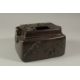 A GOOD CHINESE BRONZE SILVER INLAID CENSER with carrying handle and birds in relief. 18cms long. - Image 1 of 3