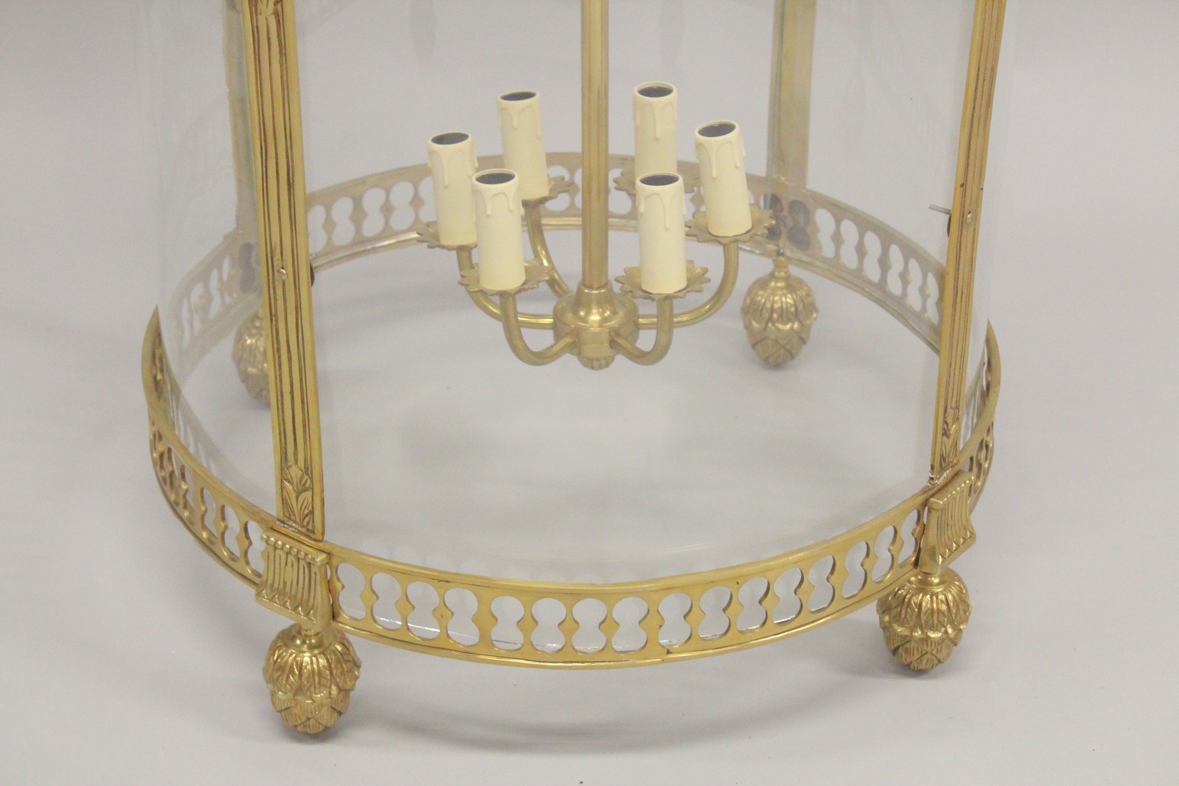 A VERY GOOD LARGE GILT AND METAL CIRCULAR LANTERN. 4ft high x 1ft 9ins diameter. - Image 4 of 4