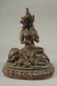 A GOOD LARGE CHINESE BRONZE GROUP, Buddha on an elephant. 34cms high.
