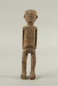 A CARVED WOOD TRIBAL FIGURE. 14ins high.