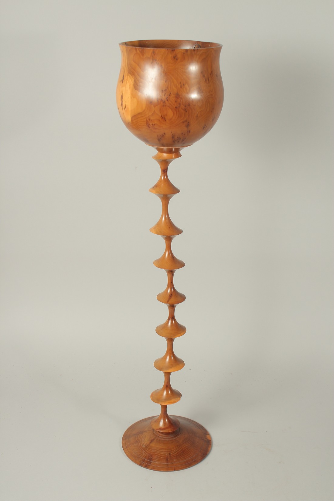 A 1970'S TURNED WOOD GOBLET on a circular base. 29ins high. - Image 6 of 6