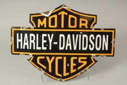AN ENAMEL HARLEY DAVIDSON SIGN. 34 x 48cms.