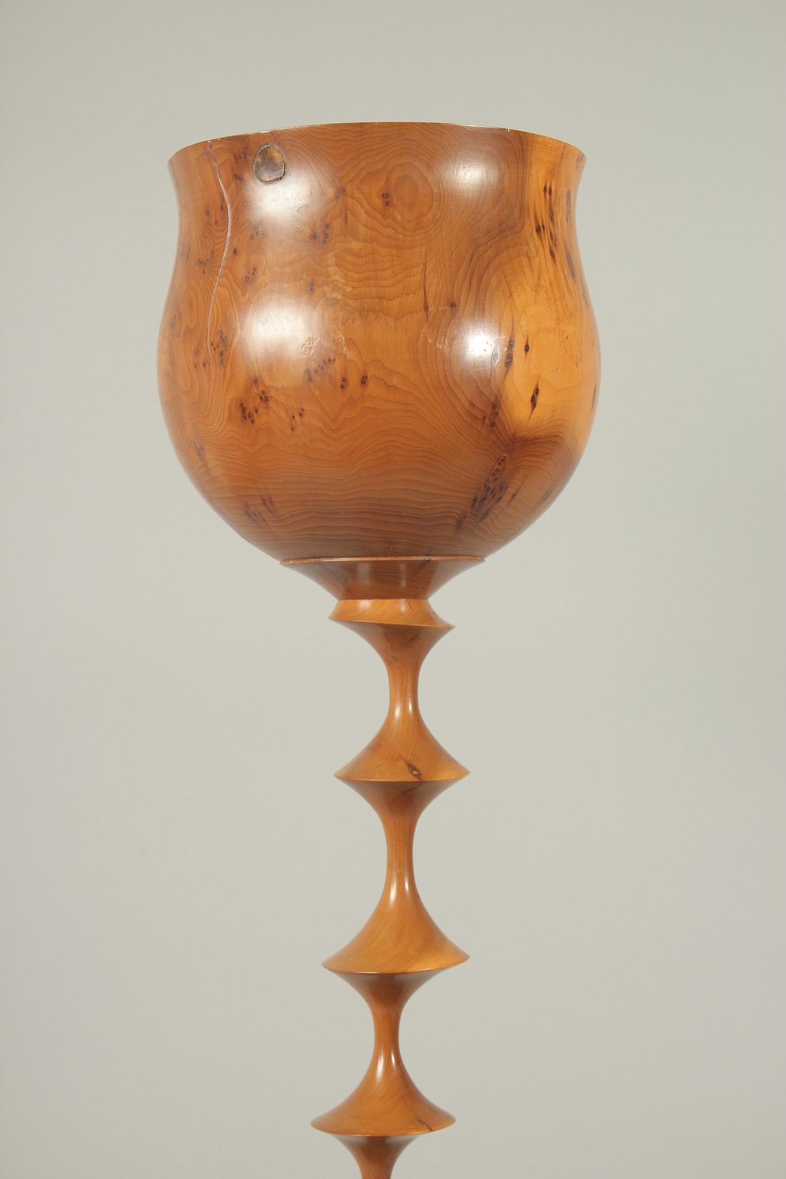 A 1970'S TURNED WOOD GOBLET on a circular base. 29ins high. - Image 2 of 6