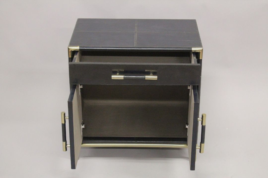 A GOOD BLUE LEATHER CHEST with long drawer, with panel doors below. 2ft long x 1ft 4ins deep x 2ft - Image 2 of 2
