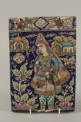 A FINE 19TH CENTURY PERSIAN QAJAR GLAZED POTTERY MOULDED TILE, SIGNED ALI MOHAMMAD TEHRAN, dated