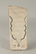 A FINE 19-20TH CENTURY NORTH INDIAN AGRA INLAID CALLIGRAPHIC WHITE MARBLE PLAQUE, possibly Sikh,
