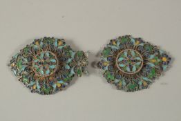 A VERY FINE 18TH CENTURY OTTOMAN ARMENIAN ENAMELLED SILVER GILT BELT BUCKLE, 12cm wide (together).