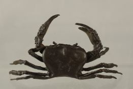 A BRONZE OKIMONO OF A CRAB, 12cm wide.