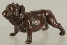 A BRONZE OKIMONO OF A BULLDOG, 7cm long.