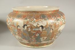A LARGE JAPANESE SATSUMA JARDINIERE, painted with panels of figures and landscapes with fine gilt