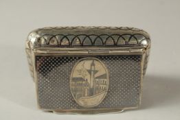 AN OTTOMAN SILVER NIELLO SNUFF BOX, inscribed 'L.X', 9cm x 6.5cm.