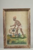 A LARGE EARLY 19TH CENTURY INDIAN WATERCOLOUR PAINTING, depicting a potter, framed and glazed, image