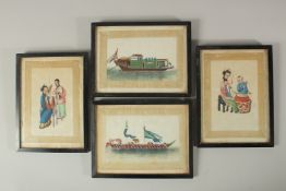 A COLLECTION OF FOUR CHINESE PITH PAINTINGS, framed and glazed, (4).