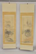 AFTER TANOMURA CHIKUDEN (1777-1835): A PAIR OF JAPANESE INK PAINTINGS ON SILK, depicting the Red