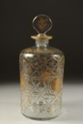A VERY FINE 19TH CENTURY OTTOMAN TURKISH GILDED BAYKOZ GLASS DECANTER AND STOPPER, 26.5cm high.