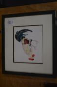 Frankie Greenfield, colourful cockerels, a set of four watercolours.