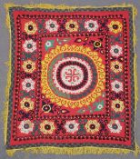An Uzbek Suzani embroidered textile 186cm x 165cm.