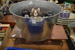 Galvanised tub, copper warming tray etc.
