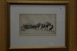 George Soper, Timber hauling no.1, etching.