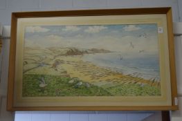 J Thomas, Coastal landscape with seagulls, watercolour, signed and dated 1970.