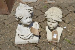Two reconstituted stone garden busts.