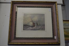 Sailing ships in a choppy sea, oil on board, in decorative frames, a pair.