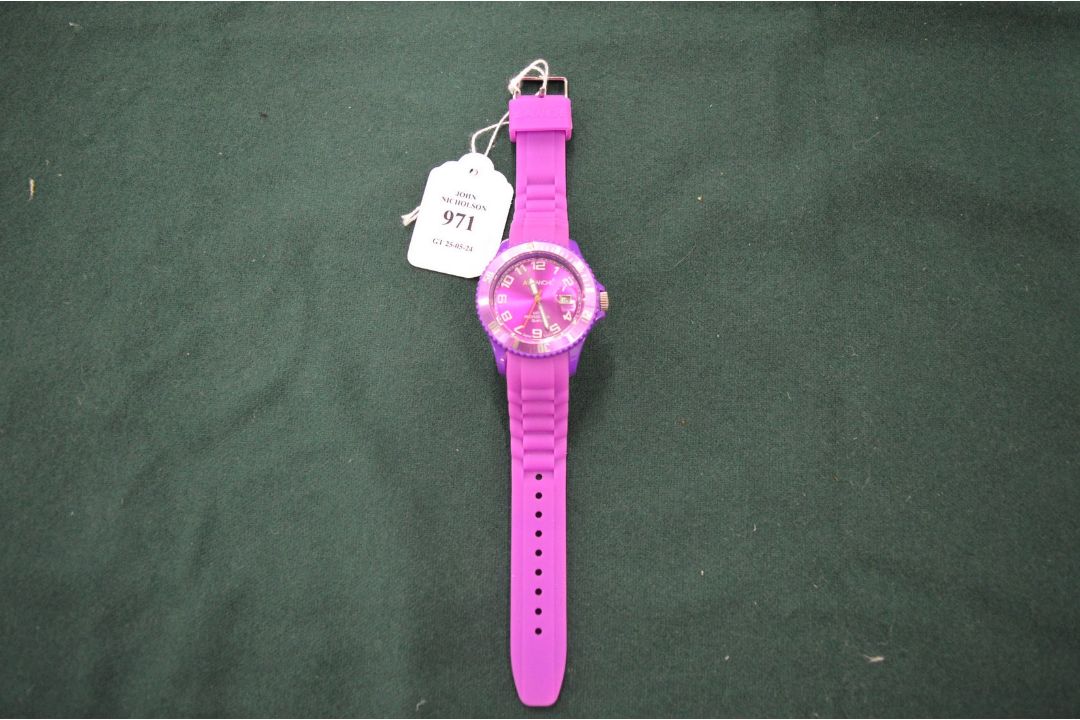 A purple wristwatch.